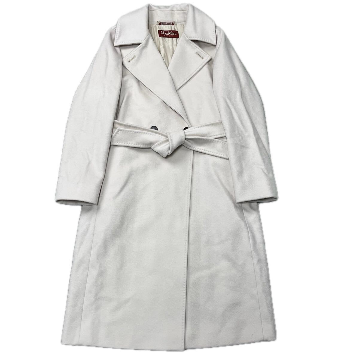 Max Mara STUDIO マックスマーラ ロングコート アウター ウール チェスターコート オフホワイト レディース ウエストリボン Sサイズ相当拍卖