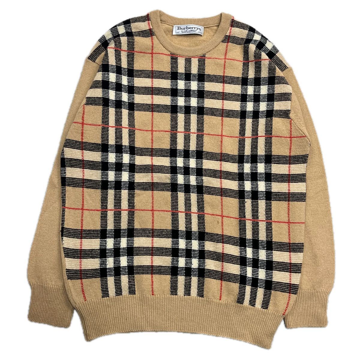 BURBERRY バーバリー ノバチェック セーター ニット トップス ベージュ ブラウン ピュアウール スコットランド製 長袖 プルオーバー拍卖