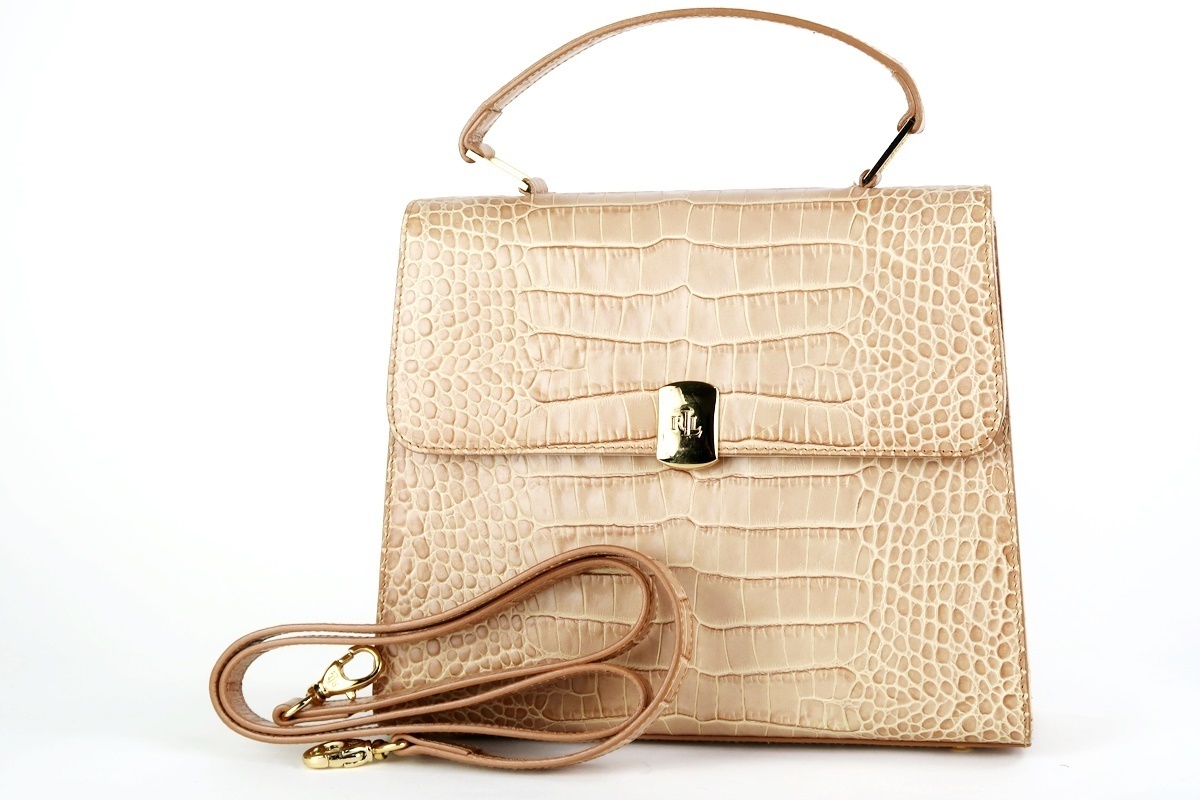【美品】RALPH LAUREN ラルフローレン 2WAYショルダー ハンドバッグ クロコ 型押し レディース鞄【FN62】拍卖