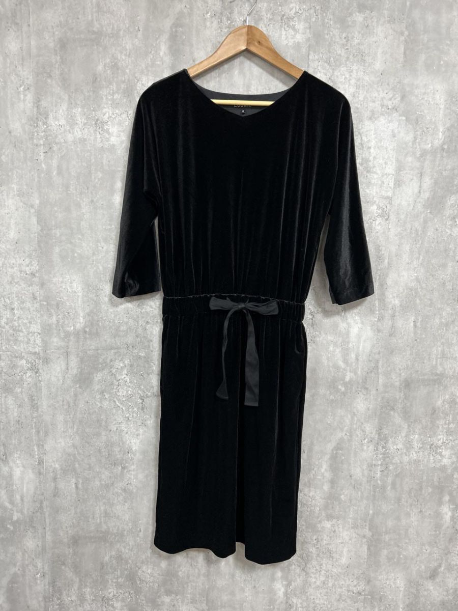 LOUNIE ルーニィ ベロア ウエスト紐 Iライン ワンピース size38/黒 ◆■ レディース拍卖