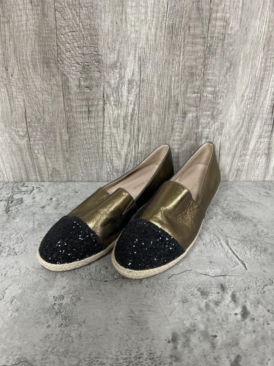 Mode et Jacomo モードエジャコモ グリッター キャップトゥエスパドリーユ スリッポン スニーカー size24/黒×ゴールド ■■ レディース拍卖