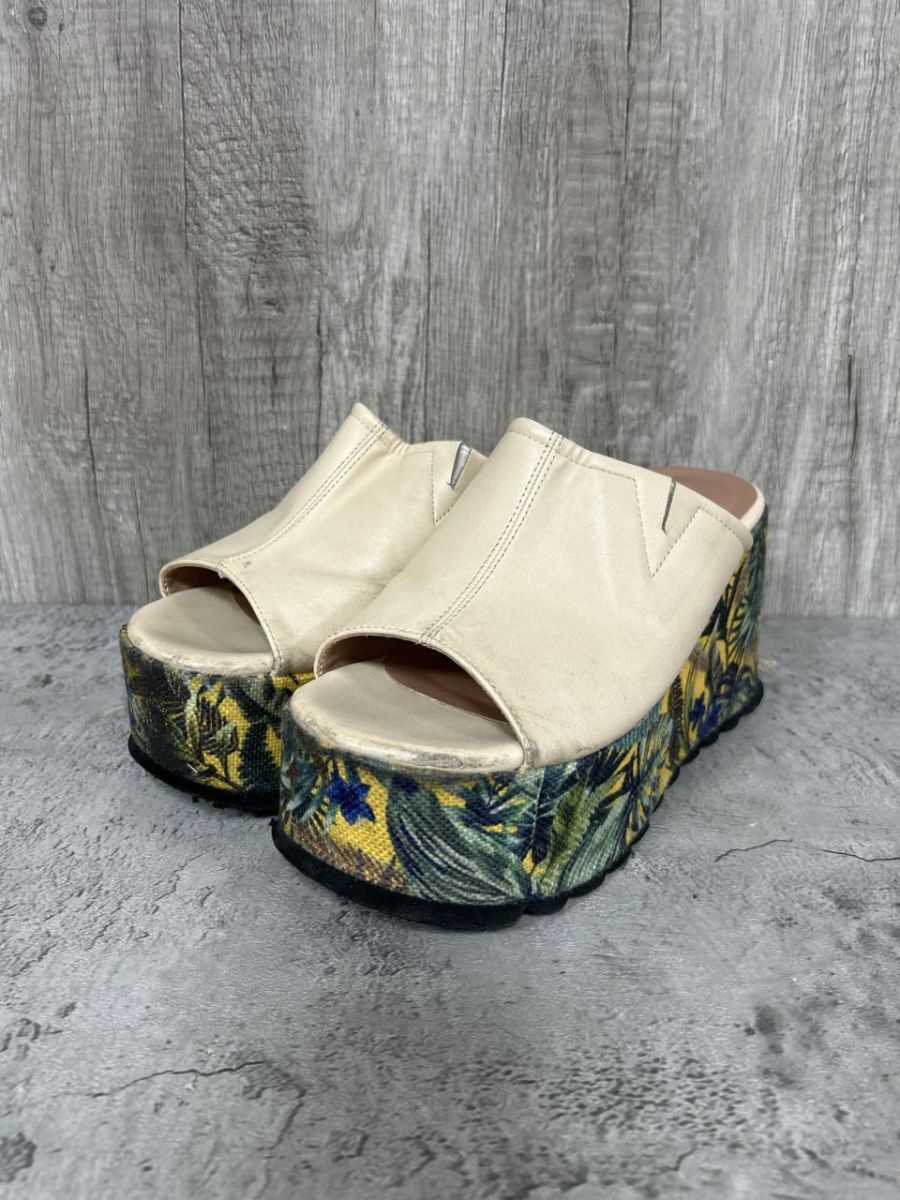 YOSUKE 厚底サンダル ボタニカル柄 ミュール サンダル 白 ■◆ レディース拍卖