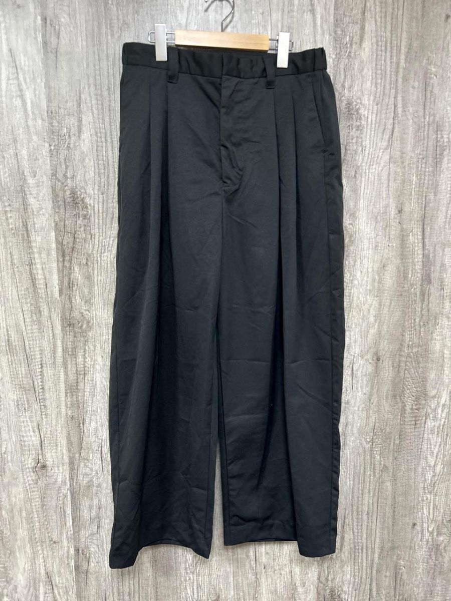 cussil タックパンツ スーパーワイド ワイド パンツ sizeL/黒 ■■ レディース拍卖