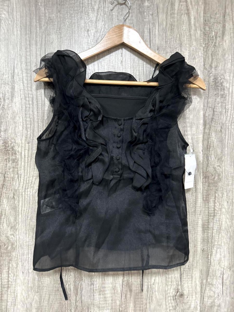 ネコポスOK 美品 And Couture チュール フリル シアー ブラウス シャツ sizeF/黒 ■◆ レディース拍卖