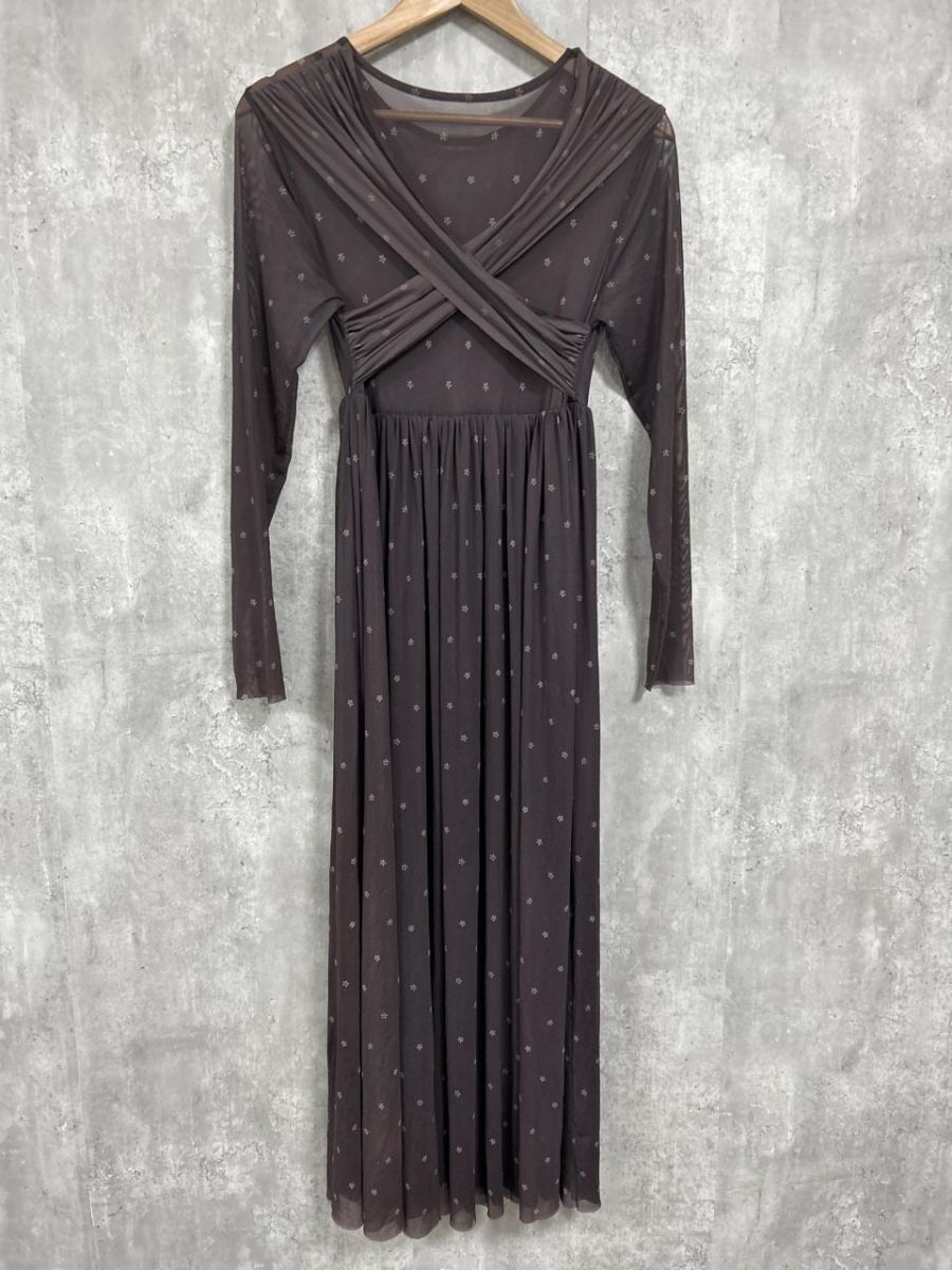 ネコポスOK mystic ミスティック シアー 小花柄 カシュクール Aライン ワンピース sizeF/茶 ◇■ レディース拍卖