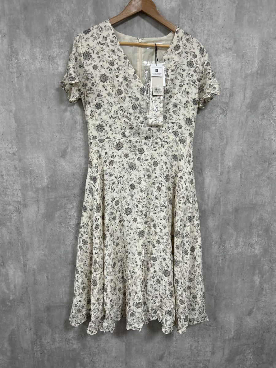 ネコポスOK 美品 INDEX インデックス 小花柄 Vネック Aライン ワンピース sizeL/ベージュ ■◆ レディース拍卖