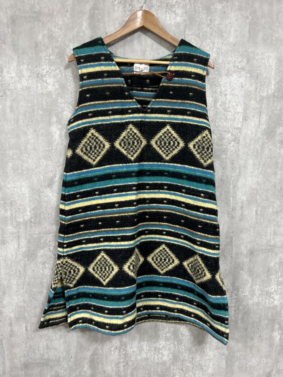 tela テラ ウール オルテガ Aライン ワンピース sizeF/青 ◆■ レディース拍卖