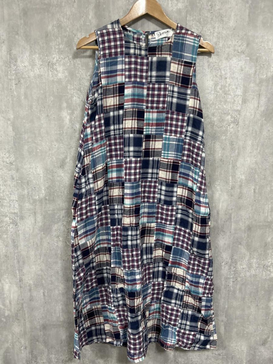 ネコポスOK Dessin チェック柄 綿100% ノースリーブ ワンピース sizeL/マルチカラー ■◆ レディース拍卖