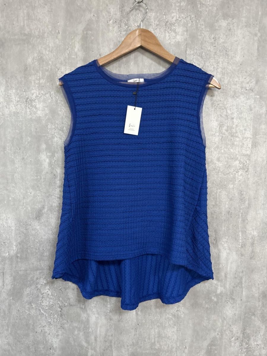 ネコポスOK 美品 Lumie リュミエ タグ付 ジャガードウェーブ タンクトップ sizeF/青 ■◆ レディース拍卖