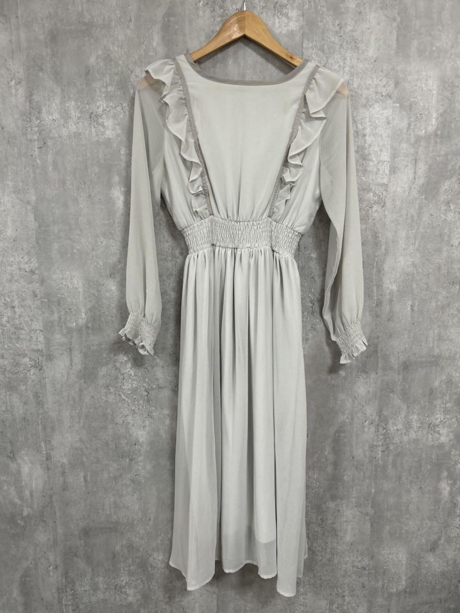 ネコポスOK le reve vaniller ル レーヴ ヴァニレ 中田絵里奈 フリル シャーリング 長袖 フレア ワンピース sizeF/緑 ■◇ レディース拍卖