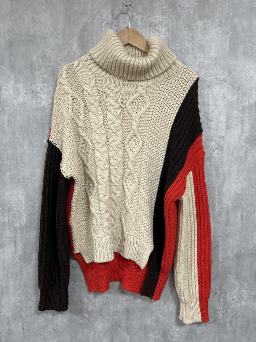 ZARA ザラ 配色 タートルネック ニット セーター sizeM/ベージュ×赤×ブラウン ◆■ レディース拍卖
