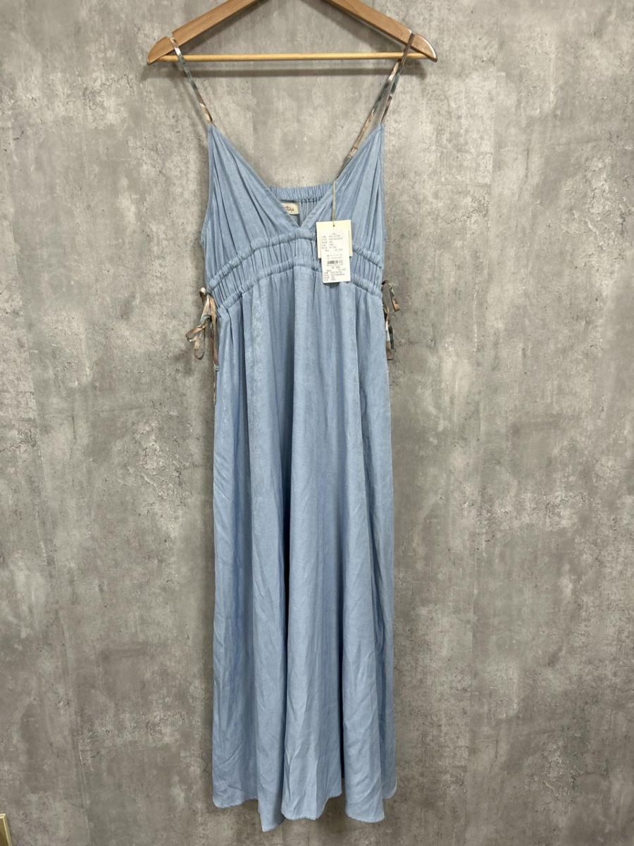 ネコポスOK 美品 Unitage ユニテージ タグ付 配色ボリュームシアーキャミ キャミソール ワンピース sizeF/SAX ■◆ レディース拍卖