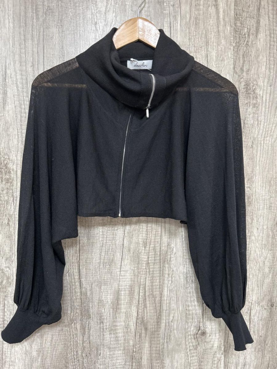 ネコポスOK dazzlin ダズリン シアーレイヤードジップトップス カーディガン sizeF/黒 ■◇ レディース拍卖