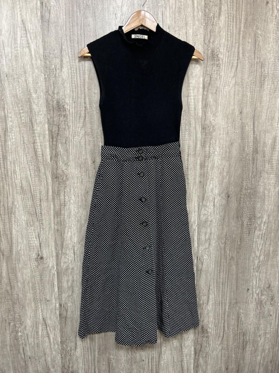 snidel スナイデル リネンスカート ドッキング ドット Aライン ワンピース sizeF/黒 ■◆ レディース拍卖