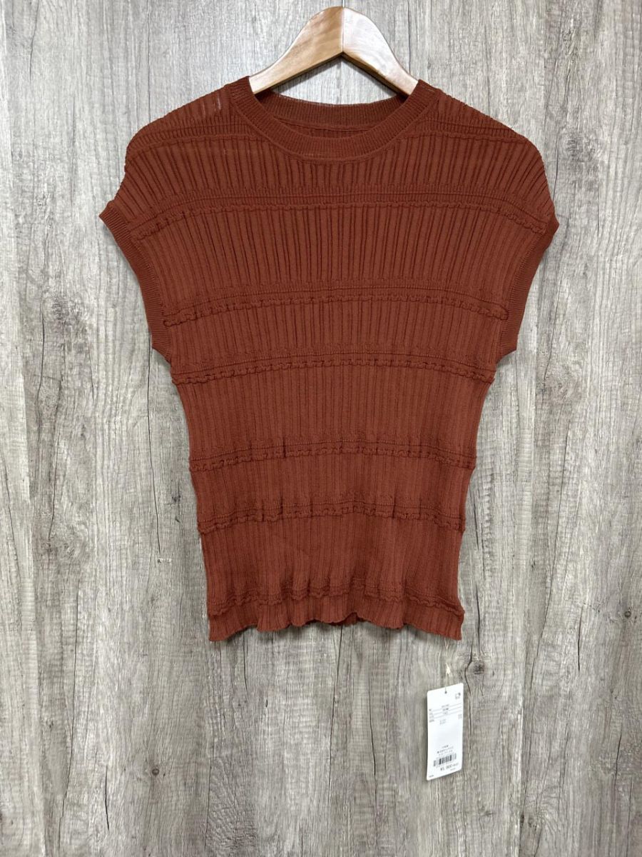 ネコポスOK 美品 Bou Jeloud ブージュルード リブ 透け感 ノースリーブ カットソー sizeF/茶 ■◆ レディース拍卖