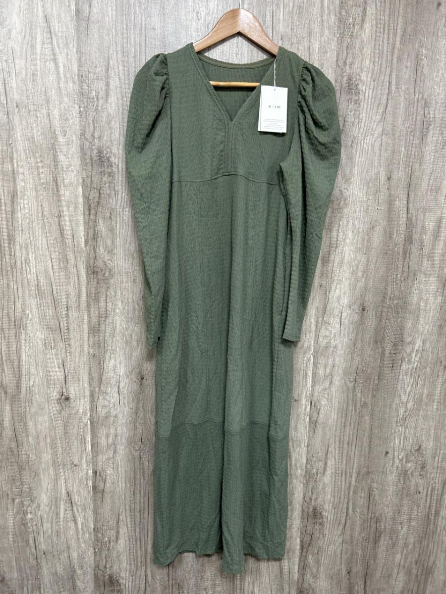 美品 e/rm パフスリーブ エンボス加工 Iライン ワンピース sizeF/カーキ ◇■ レディース拍卖