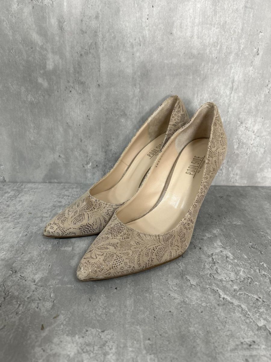 POOL SIDE ALL WEATHER 花柄 レース ハイヒール パンプス size24/ベージュ ■■ レディース拍卖