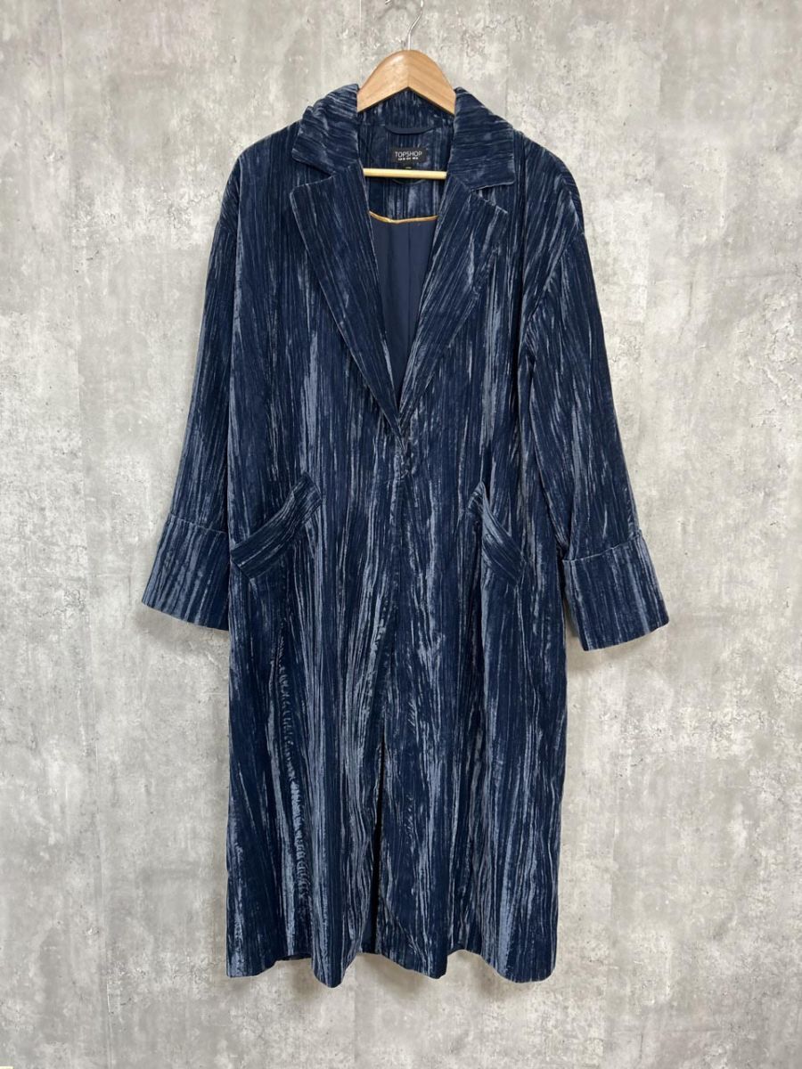 TOPSHOP トップショップ ベアロ ロングコート ステンカラー コート size38/青 ◆■◎ レディース拍卖