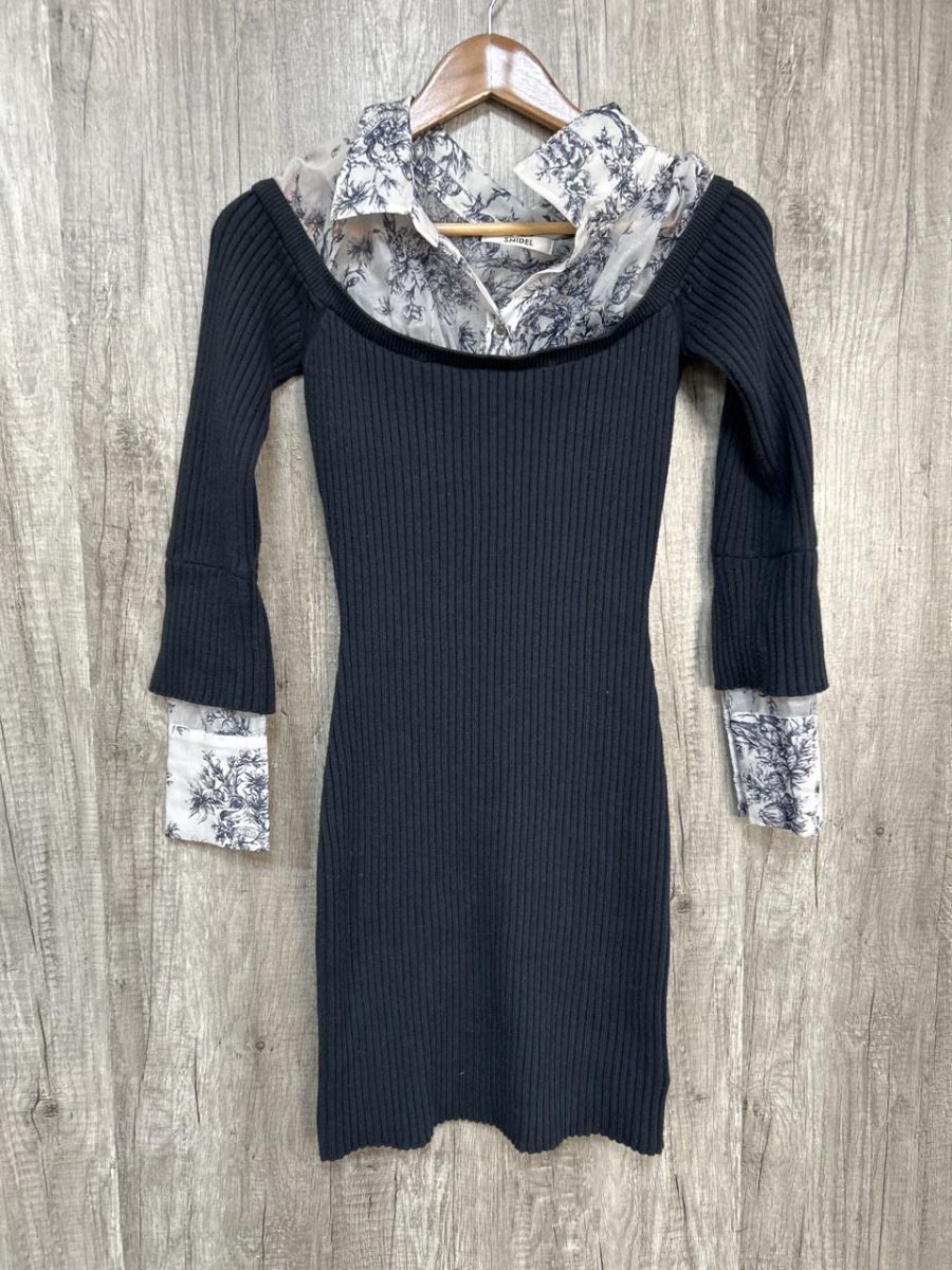 snidel スナイデル オフショルニットドッキング ニット ワンピース sizeF/紺 ◆■ レディース拍卖