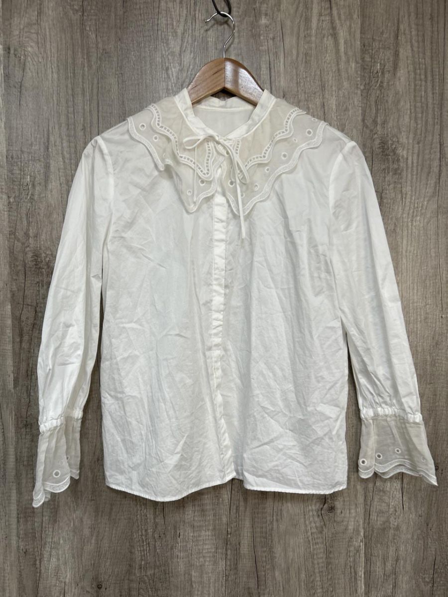 ネコポスOK ANAYI アナイ コットンサテンエリシシュウ ブラウス シャツ size38/白 ■◇◎ レディース拍卖