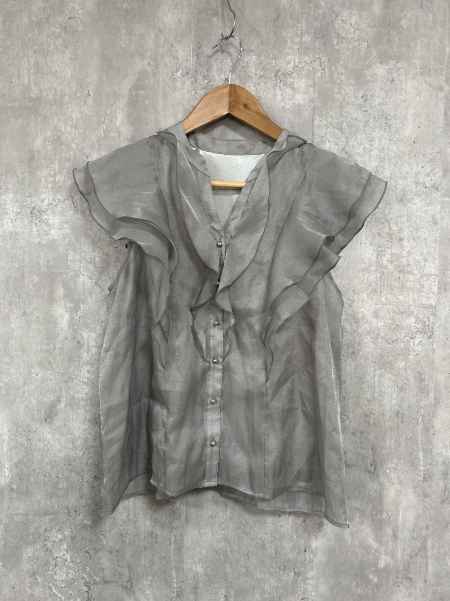 ネコポスOK natural couture ナチュラルクチュール ラッフルフリルキーネック ブラウス シャツ sizeF/グレー ■◆ レディース拍卖