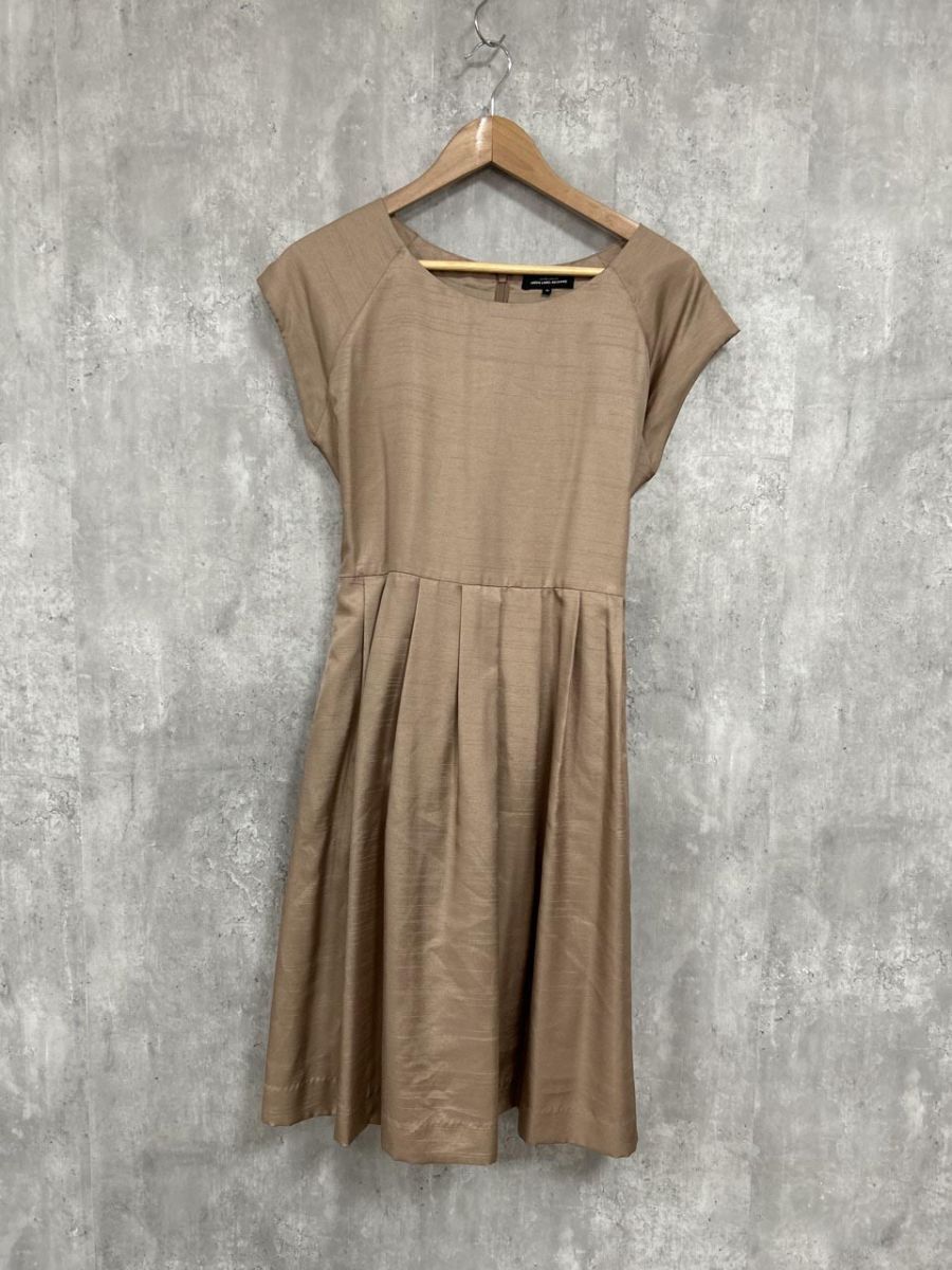 ネコポスOK green label relaxing ユナイテッドアローズ シャンタン W/リボン プリーツ Aライン ワンピース size40/茶 ■◆ レディース拍卖