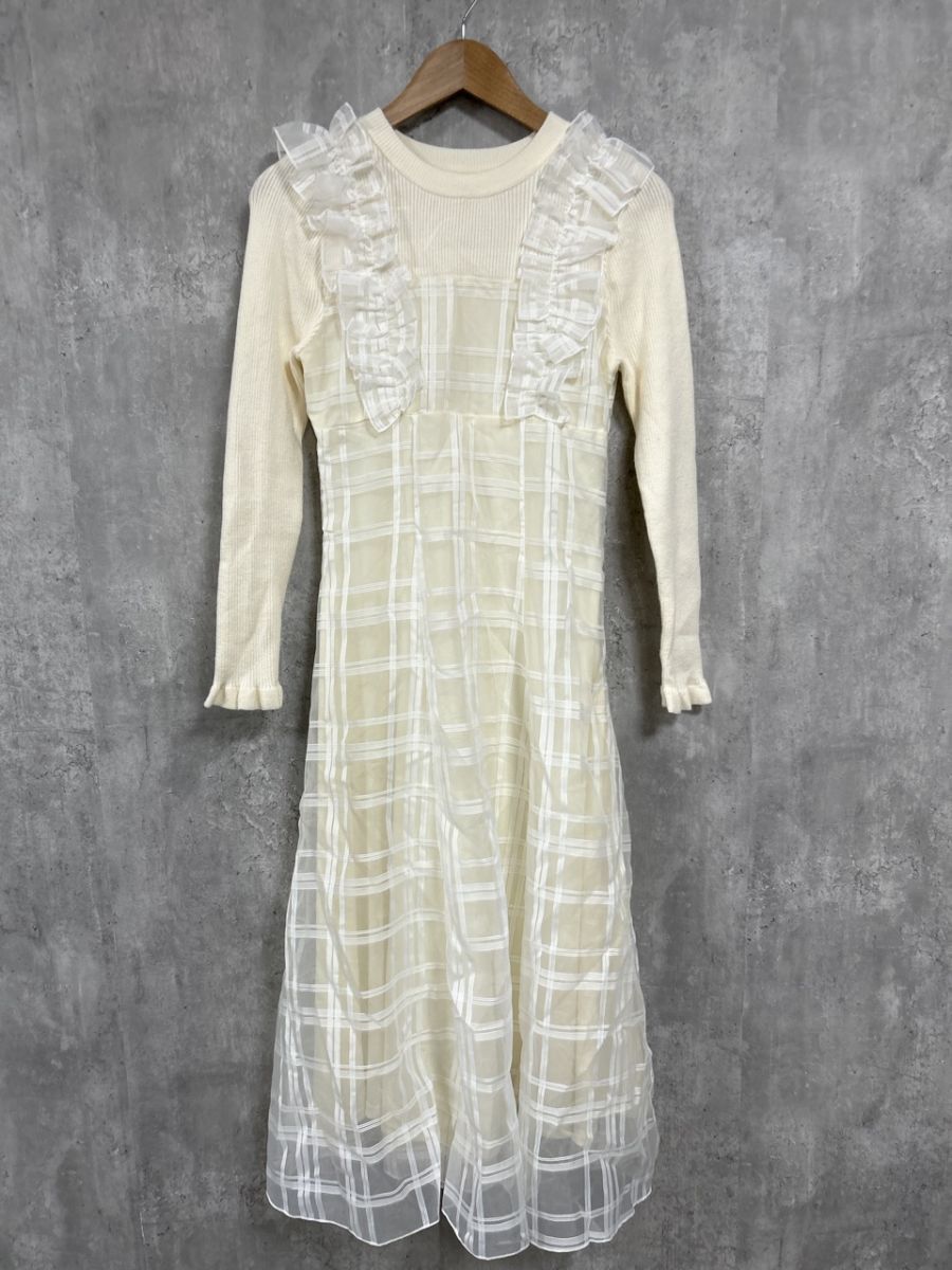 MAJESTIC LEGON マジェスティックレゴン ショルダーフリル ドッキング ワンピース sizeS/アイボリー ◆■ レディース拍卖