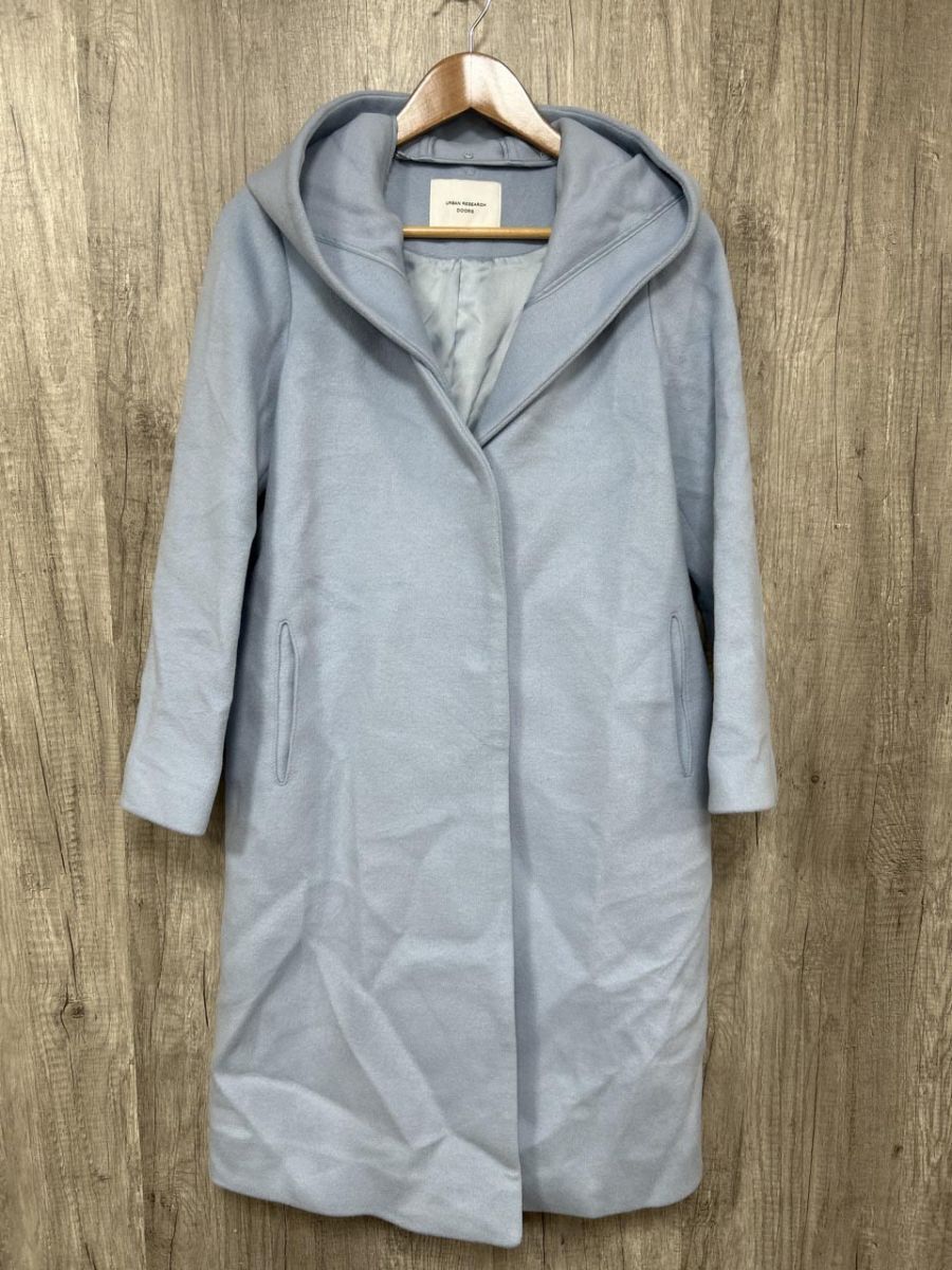 URBAN RESEARCH DOORS アーバンリサーチドアーズ ウール混 ロング コート sizeF/水色 ◆■ レディース拍卖