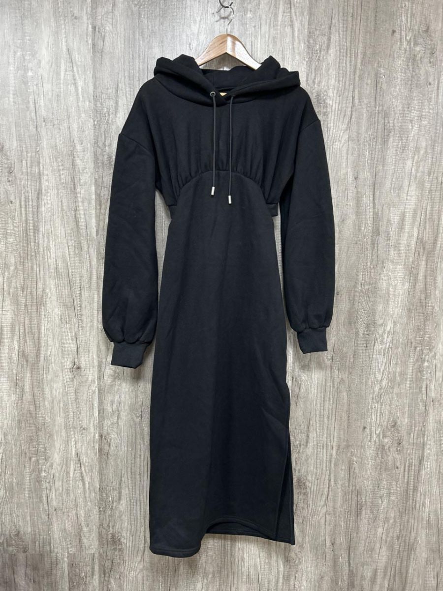 Cherimi 裏起毛 バックオープン Iライン ワンピース sizeF/黒 ◆■ レディース拍卖