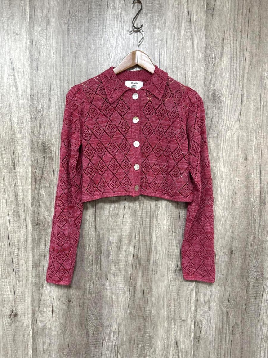 ネコポスOK jouetie ジュエティ 長袖 かぎ編み カーディガン sizeF/ピンク ■◆ レディース拍卖