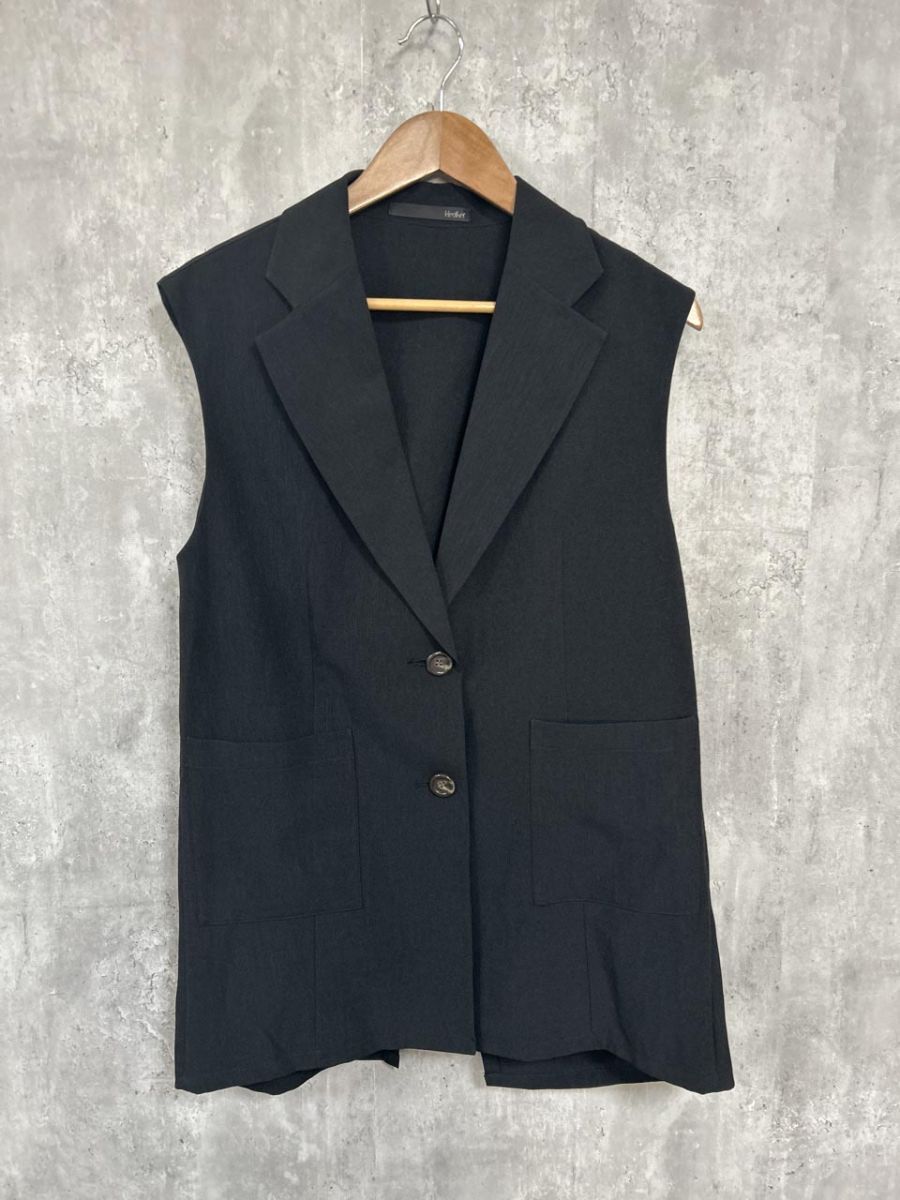 ネコポスOK Heather 無地 ジレ ベスト sizeF/黒 ■■ レディース拍卖