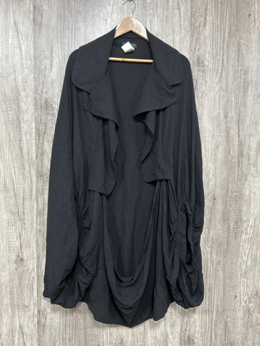 SHIDA TATSUYA シダタツヤ リネン混 ポンチョ風 カーディガン sizeM/黒 ◆■ レディース拍卖