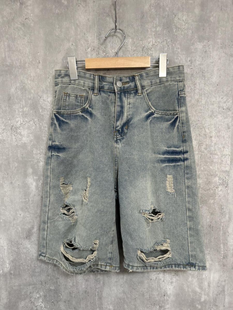 SHEENA ダメージハーフルーズ ハーフ デニムパンツ sizeM/水色 ■■ レディース拍卖