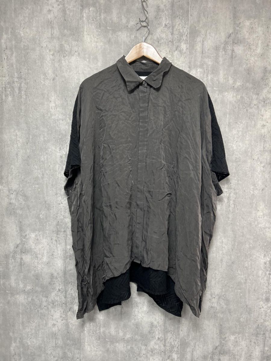 ネコポスOK bedsidedrama 無地 バックレース ドルマン シャツ チャコール×黒 ■◆ レディース拍卖