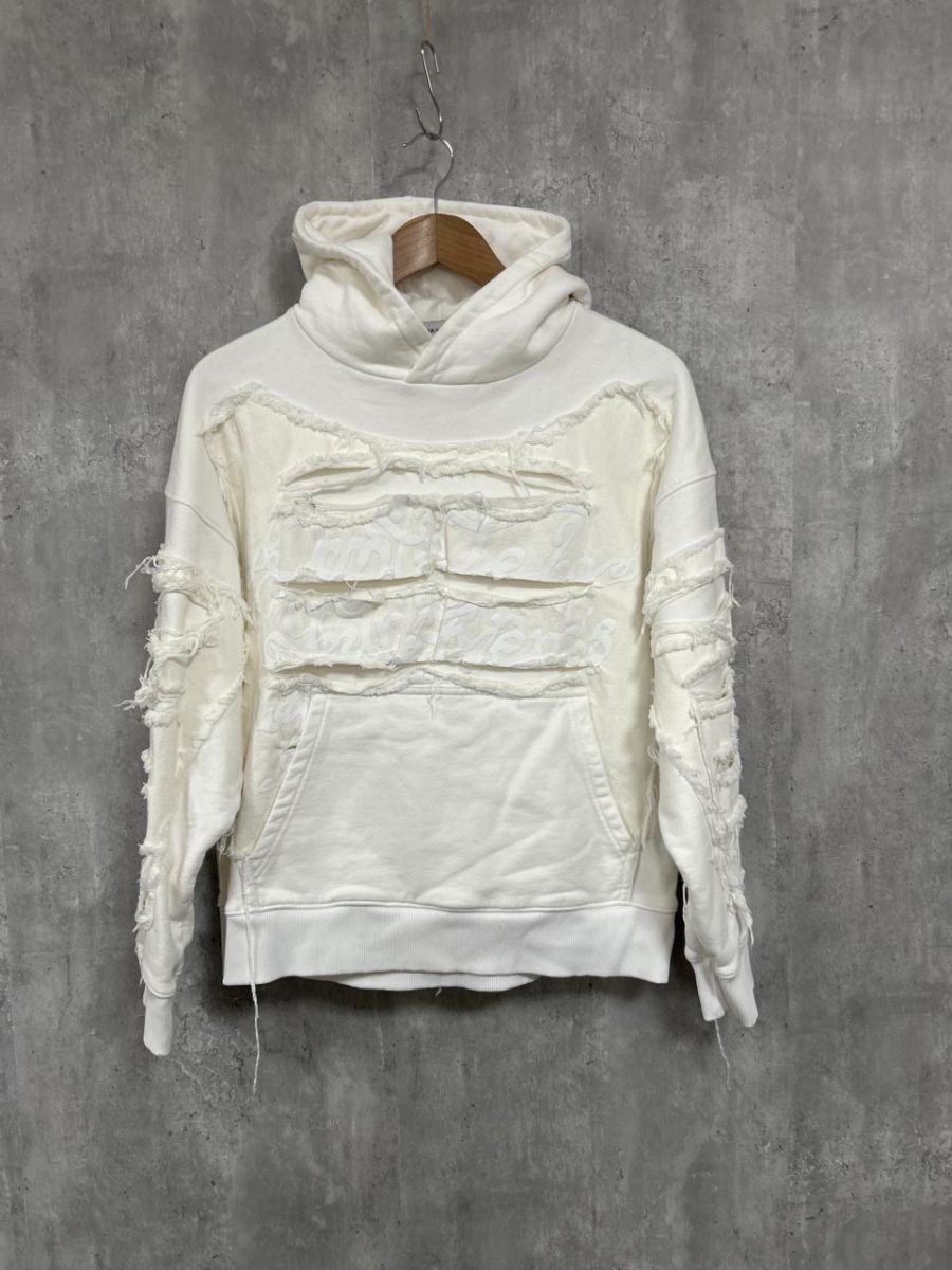 RACER WORLDWIDE ダメージ加工 プルオーバー パーカー sizeXS/白 ◆■◎ メンズ拍卖