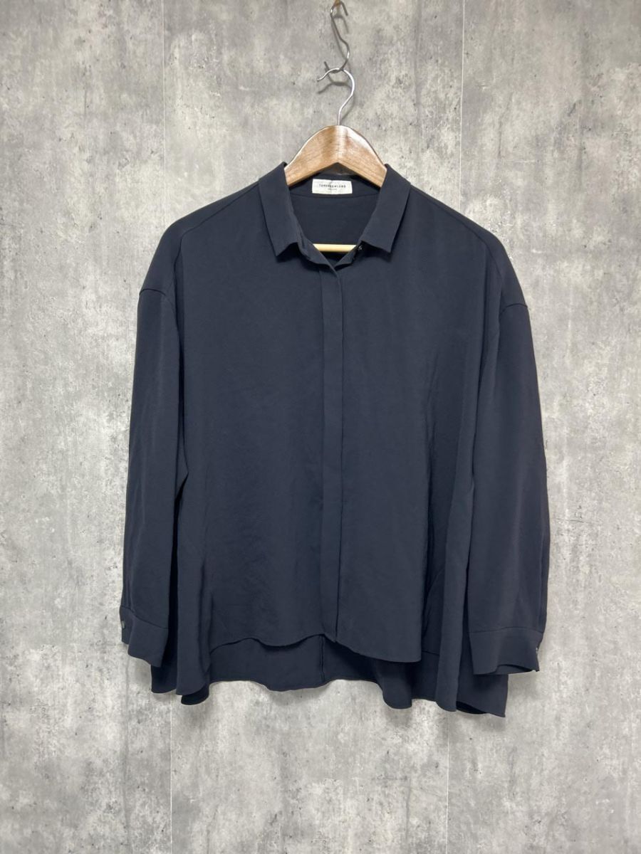 ネコポスOK TOMORROWLAND トゥモローランド シンプル 7分丈 ブラウス シャツ size36/濃紺 ◇■ レディース拍卖