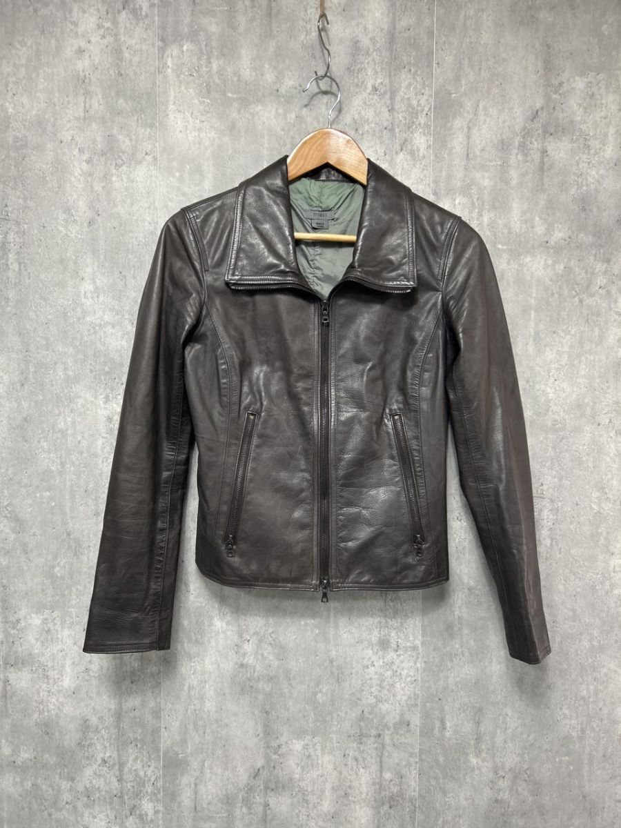 m0851 ベーシック 本革 牛革 ライダース ジャケット size40/こげ茶 ◇■◎ レディース拍卖