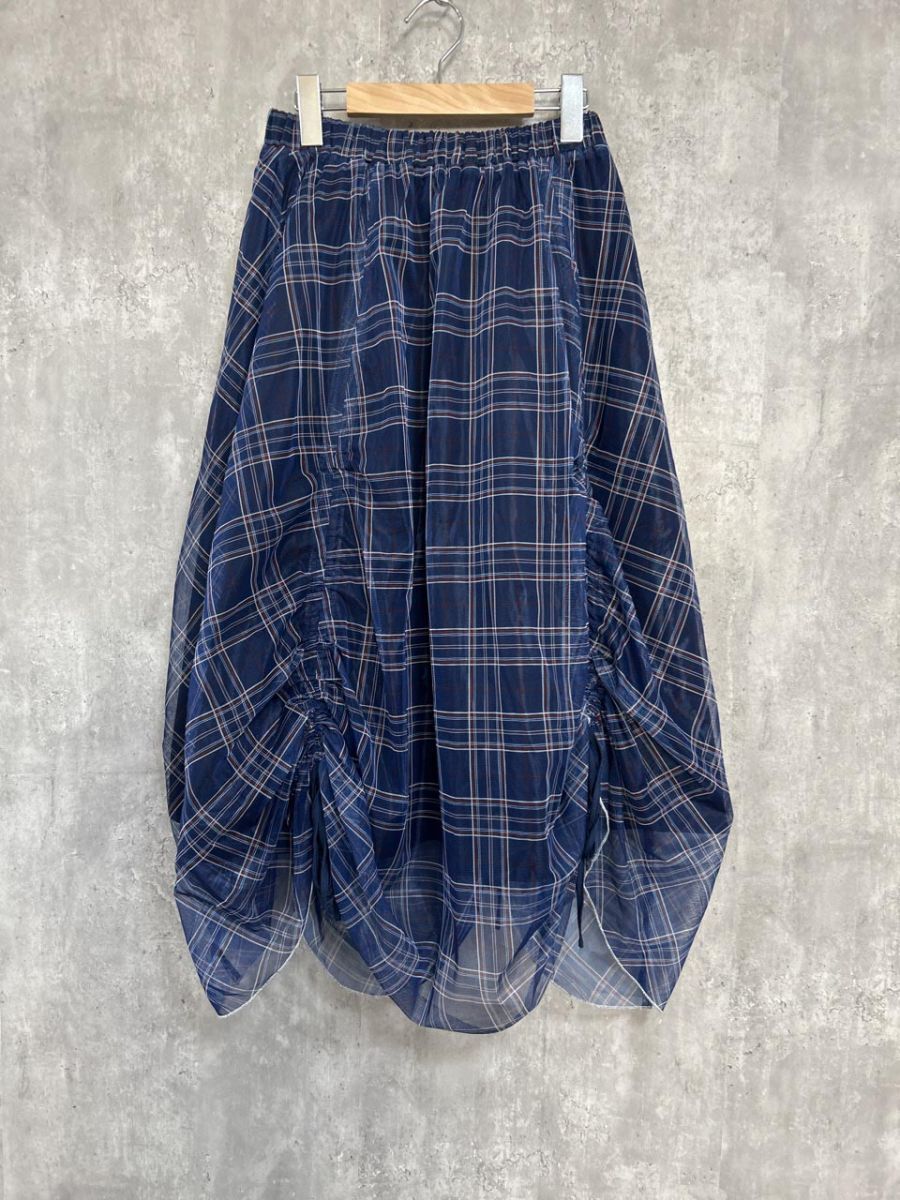 kutir アソートドロストチュールスカート チェック ロング スカート sizeF/青 ■■ レディース拍卖