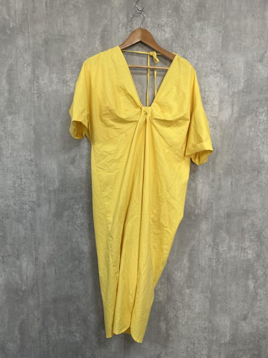 ネコポスOK BONJOUR SAGAN バックデザインVネックワンピース Iライン ワンピース sizeF/黄 ■◆ レディース拍卖