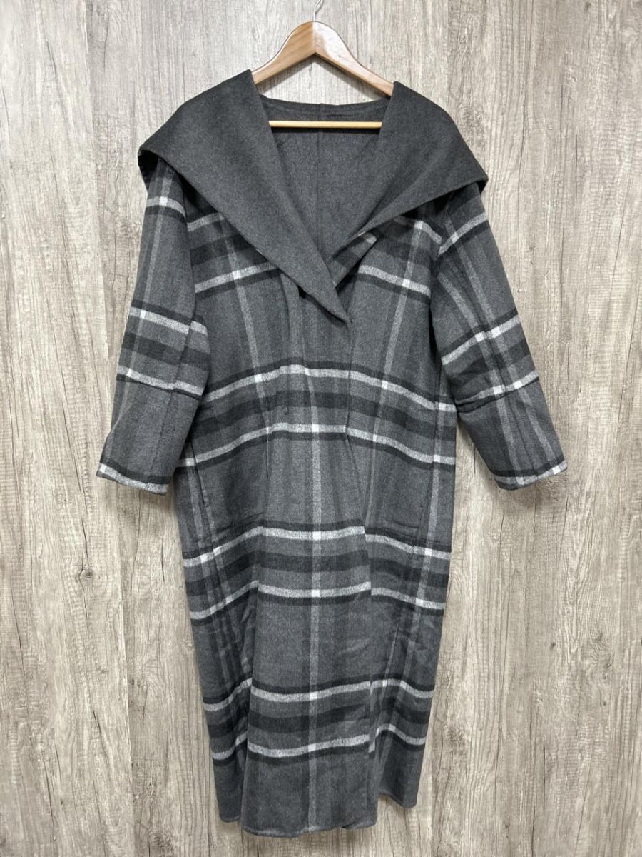 美品 ALEXIA STAM アリシアスタン タグ付 チェック柄 リバーシブル ロング コート sizeF/グレー ◆■◎ レディース拍卖