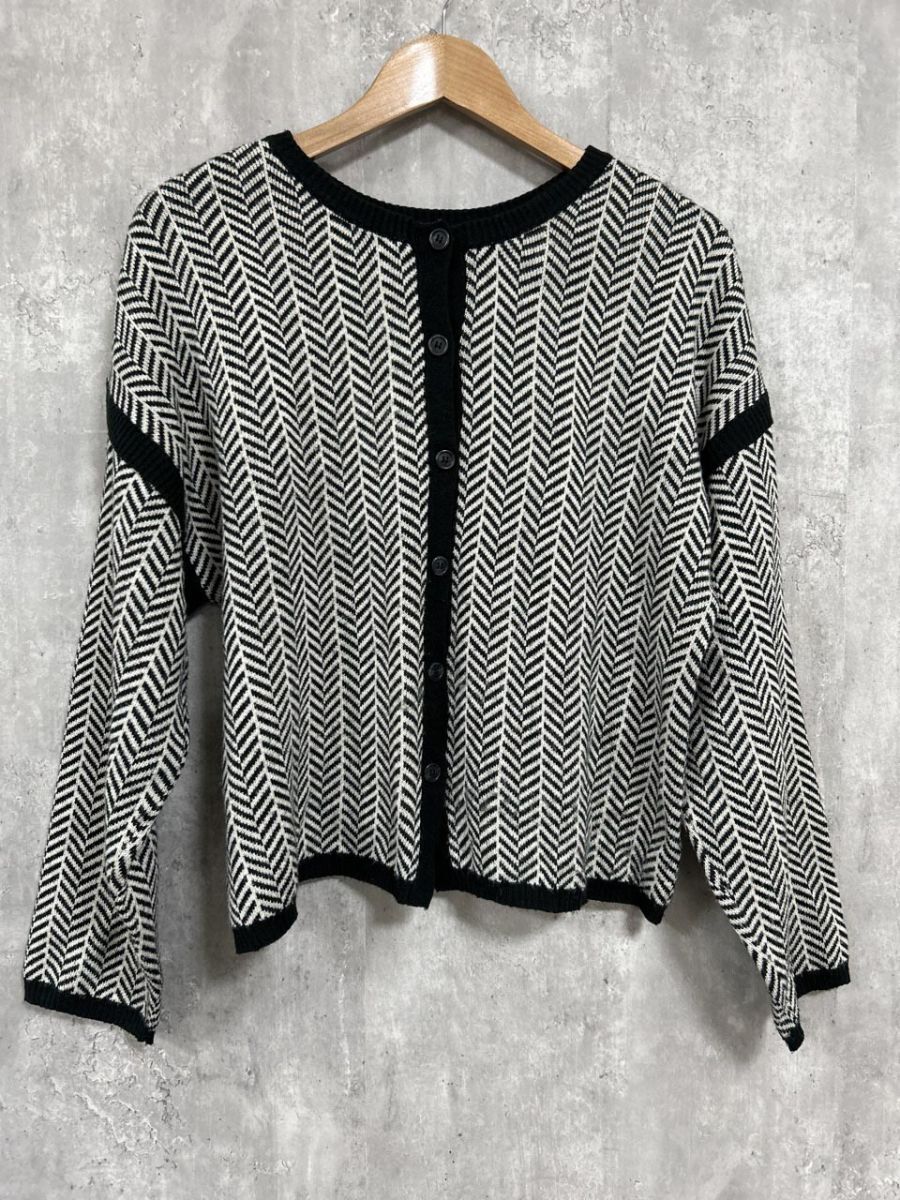 VENCE EXCHANGE 2WAY ボーダー ヘリンボーンジャガード カーディガン sizeF/白x黒 ◆■ レディース拍卖