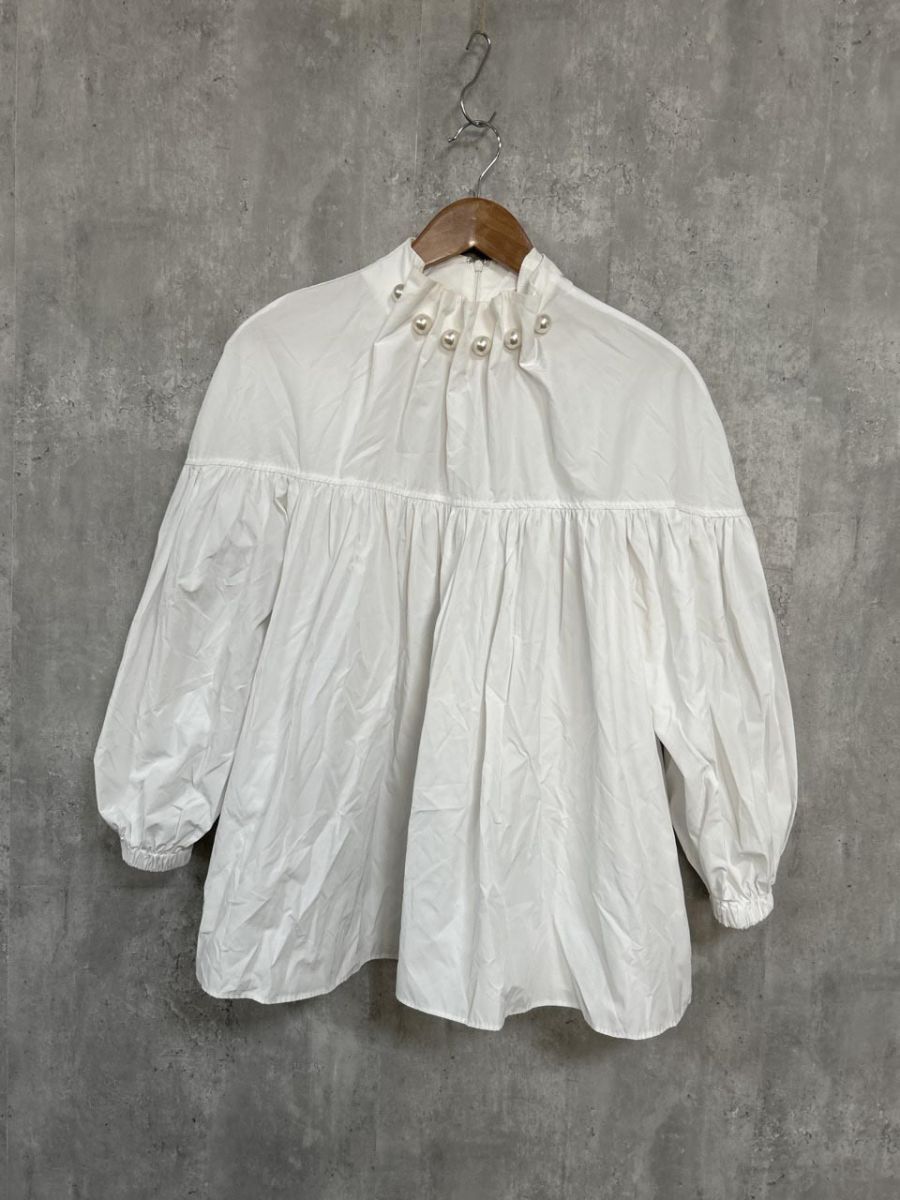 ネコポスOK TREFLE+1 トレフルプラスワン 長袖 ビックパール ブラウス シャツ sizeF/白 ■◇ レディース拍卖