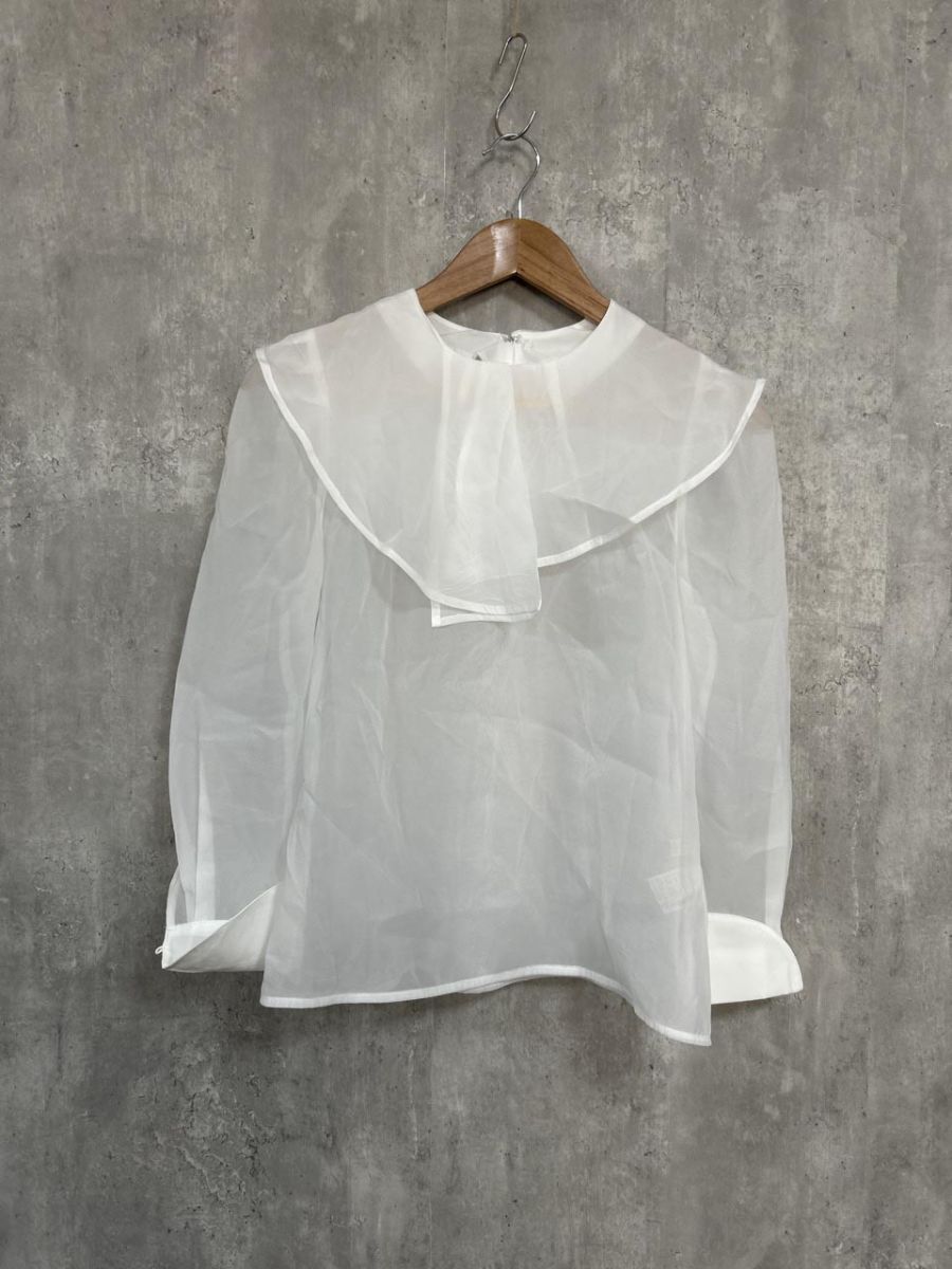 ネコポスOK ASTORIA ODIER アストリアオディール 長袖 シアー フリル ブラウス シャツ sizeM/白 ■◇ レディース拍卖