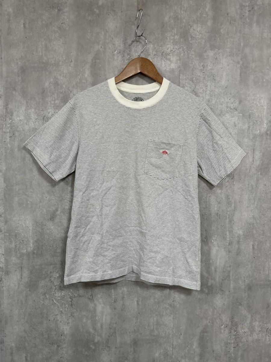 ネコポスOK DANTON ダントン ワンポイント ワッペン ボーダー Tシャツ size38/白xグレー ■◆ メンズ拍卖