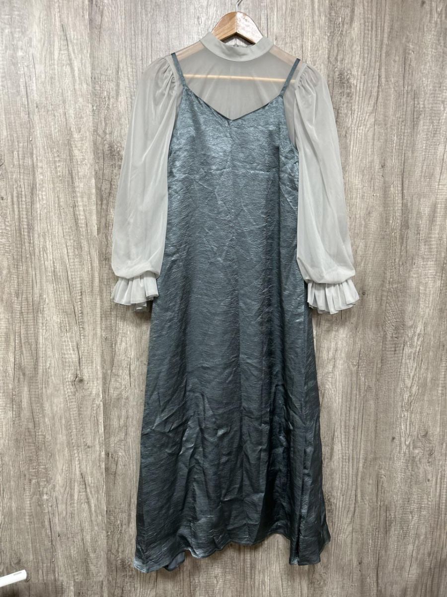 ネコポスOK J BY BLUE シースルー ドッキング キャミワンピース ドレス sizeM/青 ■■ レディース拍卖