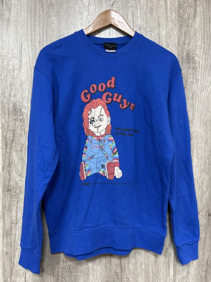 チャッキー オーバーサイズ プリント スウェット sizeL/青 ◆■ レディース レディース拍卖