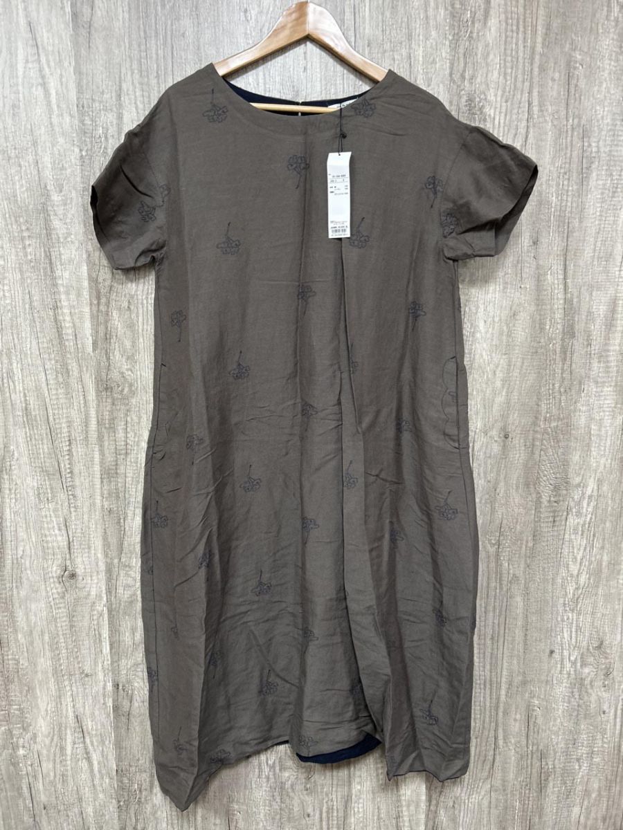 ネコポスOK 美品 nop de nod リネン タグ付未使用品 刺 Iライン ワンピース sizeM/グレー ■◆◎ レディース レディース拍卖