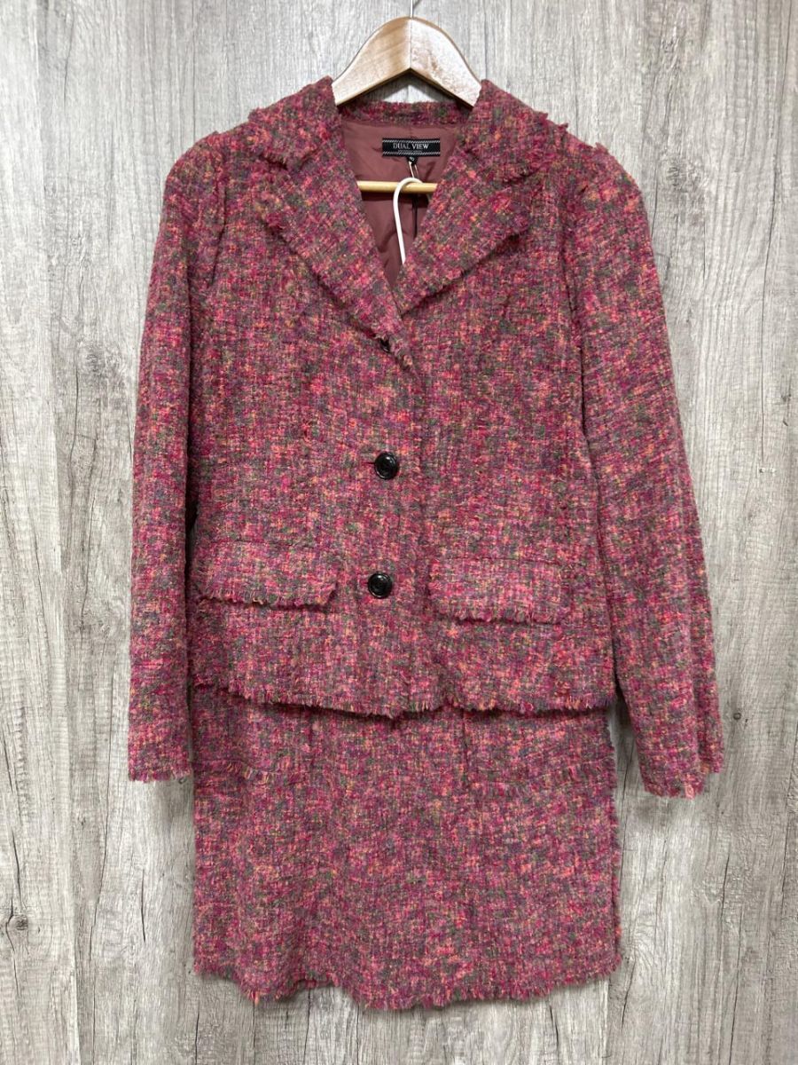 美品 DUAL VIEW ツイード タグ付未使用品 スカート セットアップ size40/ピンク ◆■ レディース レディース拍卖
