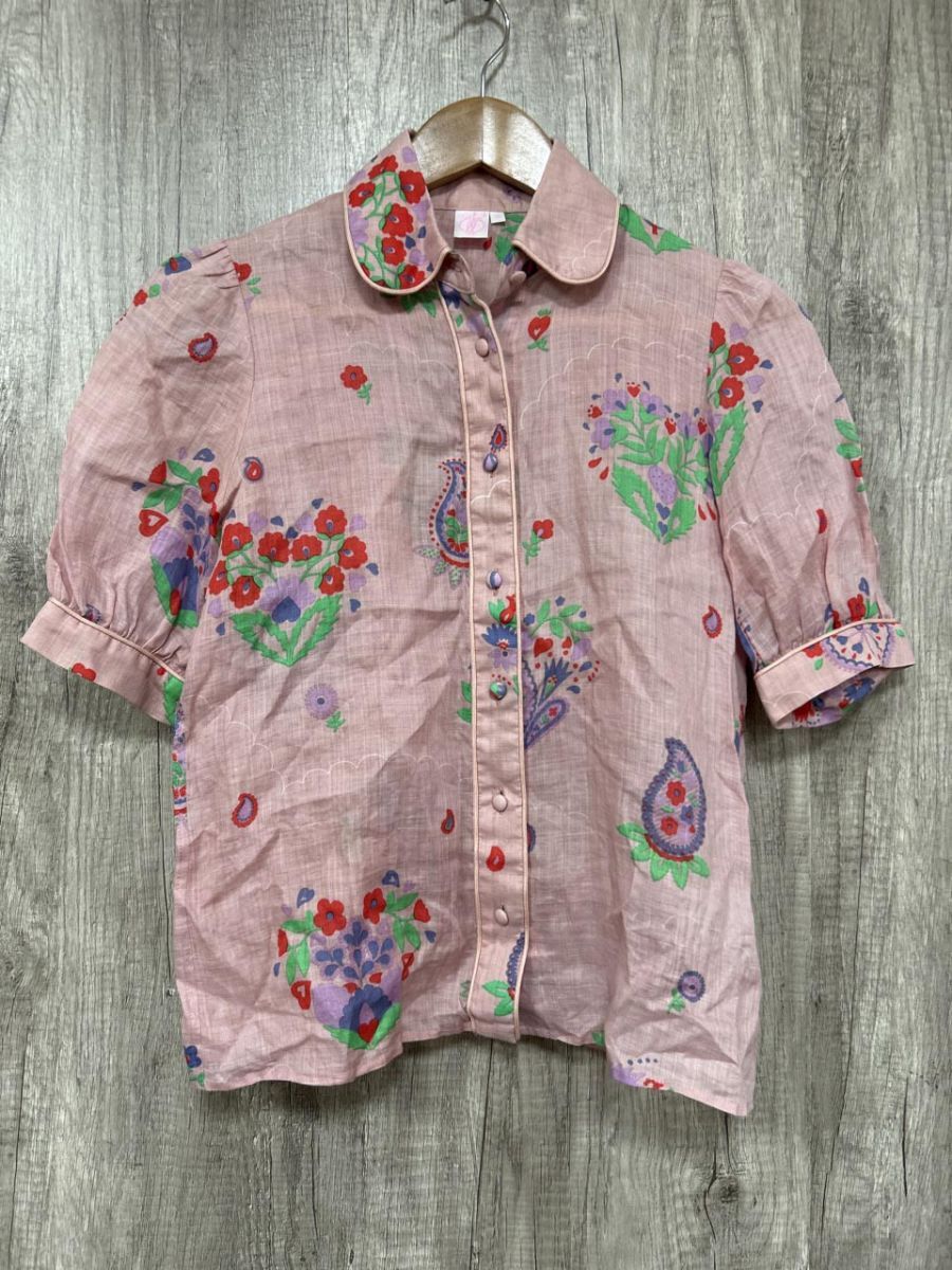 ネコポスOK kiwanda リネン100% 花柄 ブラウス シャツ size36/ピンク ■◆ レディース レディース拍卖