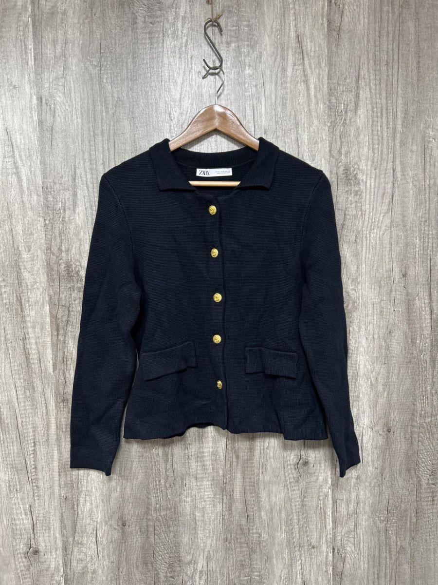 ZARA ザラ 襟付き カーディガン sizeM/濃紺 ◆■ レディース レディース拍卖